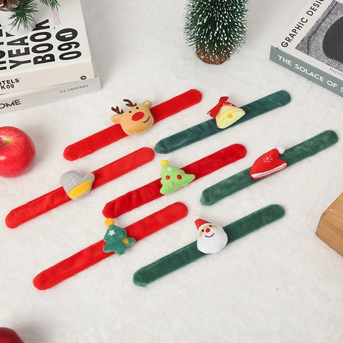 Christmas Slap Bracelet Plush Sequin LED Glowing Santa Reindeer Snowman Character Holiday Party Favors Gifts Kids Adults