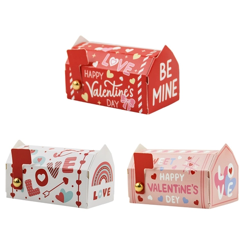 Valentine's Day Mailbox Gift Boxes Heart Pattern LOVE Print Paper Candy Packaging For Wedding Party Favors DIY Foldable