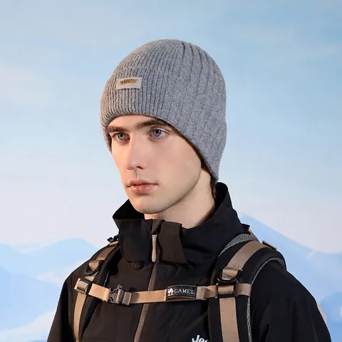 Gorro De Invierno Para Hombre Mezcla De Lana Punto Acanalado Forro Polar Cálido A Prueba De Viento Gorra Con Dobladillo