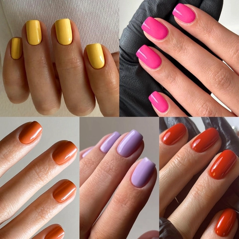 Solid Color Press On Nails Short Square Fake Nails Glossy Full Cover False Nails For Women Simple Daily Wear