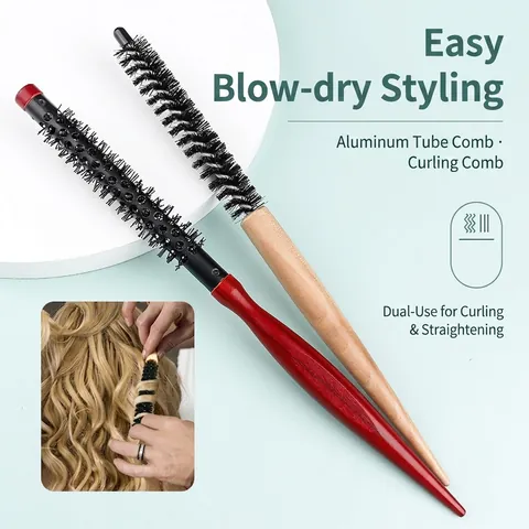 Rundhaarbürste Holzgriff Nylonborsten Aluminiumrohr Hitzebeständig Für Haarwurzelvolumen Und Styling