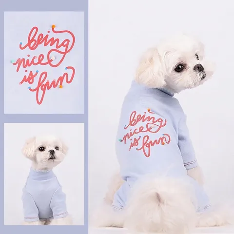 Dog Jumpsuit Cotton Spandex Soft Elastic High Neck Full Body Pet Pajamas Letter Print Home Wear For Small Medium Dogs