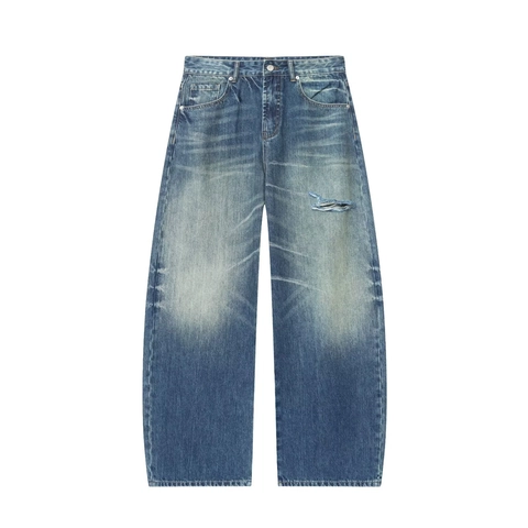 Women High Waist Wide Leg Jeans Ripped Distressed Washed Blue Denim Straight Casual Trousers
