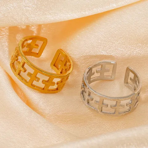 Holle Kruis Verstelbare Ring Roestvrij Staal 18K Verguld Geometrische Brede Band Punk Ins Stijl Sieraden Voor Dames