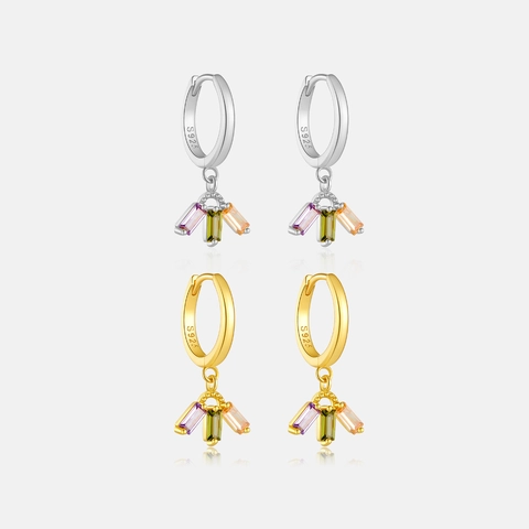 Lussuosi Orecchini a Cerchio Geometrici in Argento Sterling 925 Con Pendenti in Zirconia Colorata Placcati Oro Platino Donna