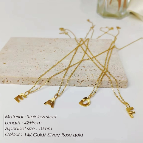 Minimalist Stainless Steel Initial Pendant Necklace for Women Sunburst Texture Alphabet Gold Silver Plated Jewelry Gift