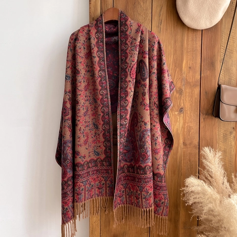 Bohemian Paisley Jacquard Scarf For Women Vintage Ethnic Tassel Shawl Wrap Warm Imitation Cashmere Thick Fall Winter Pashmina