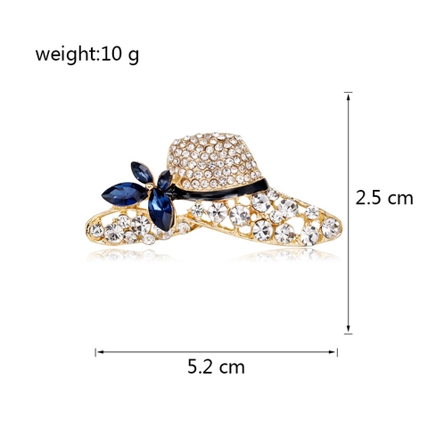 Elegante Spilla a Forma di Cappello in Lega di Zinco Con Spille Intarsiate in Smalto a Fiore di Strass Blu Per Gioielli da Banchetto di Nozze da Donna