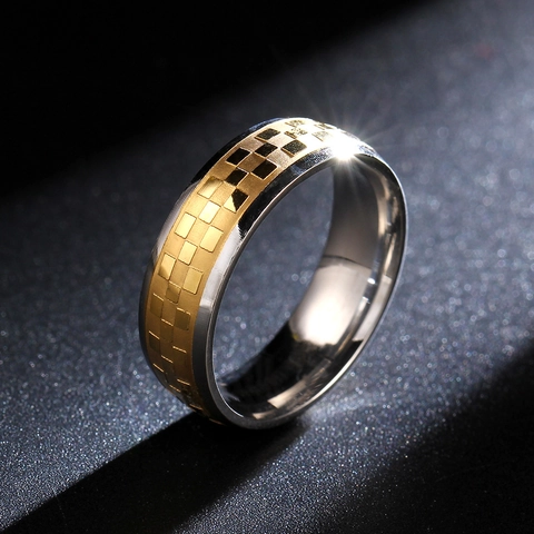 Anillo De Banda A Cuadros De Acero Inoxidable 316 Patrón De Celosía Joyería Minimalista Para Hombres Mujeres