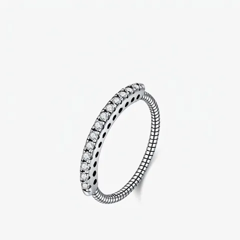 Vintage 925 Sterling Silver Ring With Spiral Texture Row Sparkling Zircon Minimalist Jewelry For Women