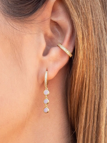 Elegante Kupfer Opal Anhänger Creolen Für Damen Mit 925 Sterlingsilber Ohrstecker-Stift Einfache Strass Geometrische Ohrringe