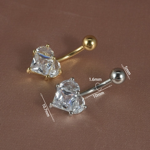 Heart Shaped Zircon Belly Button Ring Stainless Steel Navel Piercing Jewelry Fashion Body Jewelry For Women Men