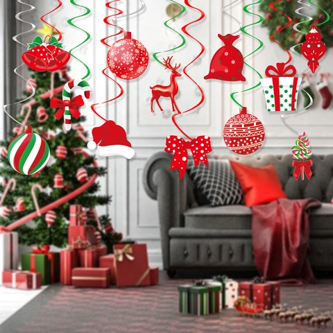 Weihnachts Hängende Spiral Dekorationen Papier Karten PVC Deckenwirbel Dekor Für Feiertags Party Rentier Zuckerstange Weihnachtsmann Hut