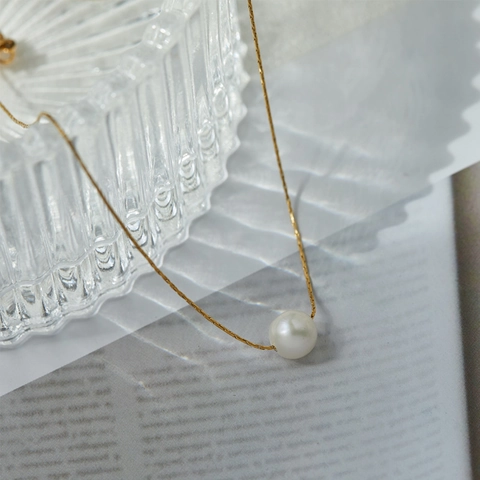 Collana Minimalista Con Perla Artificial Singola Placcata Oro 18K Acciaio Al Titanio Catena Sottile Gioielli Vintage Francesi Per Donna