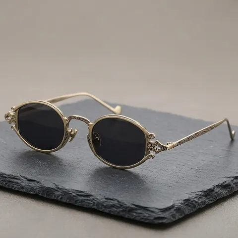 Occhiali Da Sole Ovali Steampunk Vintage Montatura In Metallo Intagliato Gotico Per Uomo Donna Festa Moda