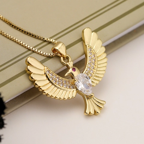 Kolibri Anhänger Halskette Kupfer Vergoldet Bunte Zirkon Herz Stein Zierlicher Modeschmuck Für Damen
