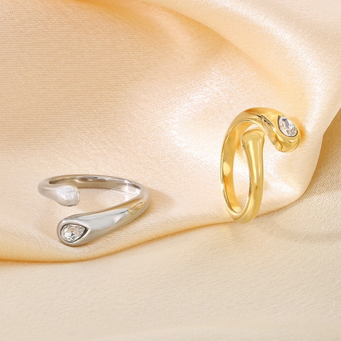 Anillo Abierto de Forma de Serpiente de Acero Inoxidable para Mujer Moda Diamantes de Imitación Incrustado Anillo Ajustable Oro Plata Joyería Regalo