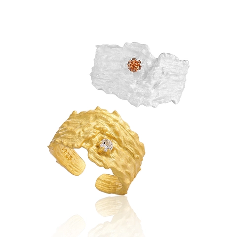 Anillo Abierto de Plata de Ley 925 con Textura Irregular para Mujer Anillo de Banda de Moda en Oro Plata con Diamantes de Imitación