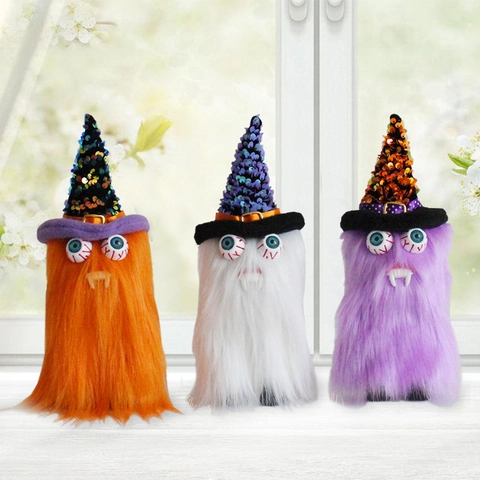 Bambola Gnomo Vampiro Halloween Ornamento Mostro Di Peluche Con Cappello Da Strega Di Paillettes Per Decorazione Di Feste