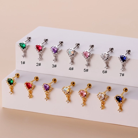 Hart Zirkoon Hanger Piercing Stud Met Roestvrijstalen Oorsteker Koperen Sieraden Koreaanse Mode Voor Vrouwen