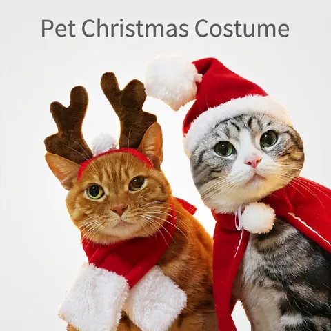 Christmas Pet Costume Cape Scarf Hat Antlers Headband Santa Snowman Knit Plush Cosplay Accessories For Cats Dogs