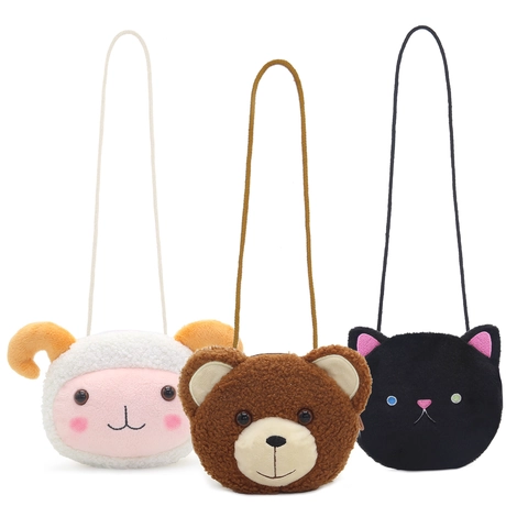 Cute Kids Plush Animal Crossbody Bag Cartoon Bear Cat Panda Shape Toddler Small Shoulder Coin Purse
