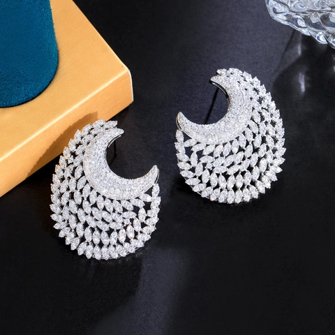 Orecchini A Mezzaluna In Rame Con Micro Pavé Di Zirconi Gioielli Eleganti Di Lusso Per Banchetti Da Donna