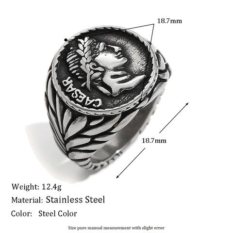 Caesar Munt Reliëf Ring 18K Verguld Roestvrij Staal Vintage Antieke Romeinse Stijl Hip Hop Sieraden Voor Heren