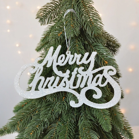 Ornamento Appeso Lettere Merry Christmas Glitter Plastica Decorazione Albero Di Natale Cartello Festivo