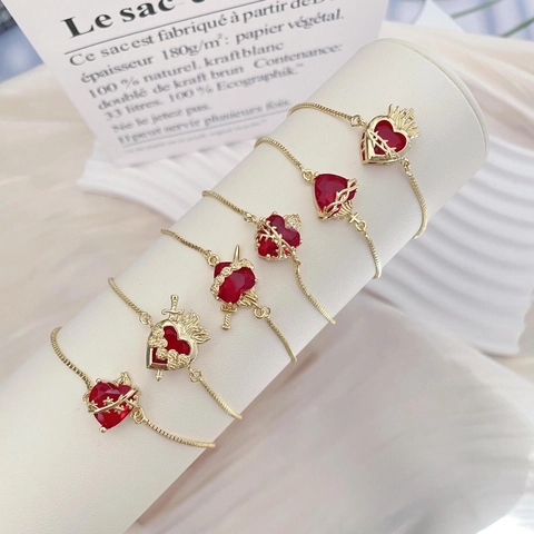 Micro-Pave Zirconia Rood Hart Armband Voor Vrouwen 2025 Nieuw Niche Ontwerp Verstelbaar Temperament Lichte Luxe Ketting Armband