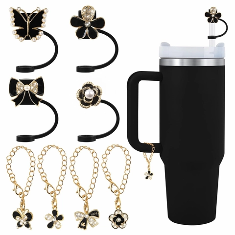 Straw Cover Dust Plugs And Cup Handle Charms Alloy Rhinestone Artificial Pearl Flower Bow Butterfly Heart Decor For Large Tumblers