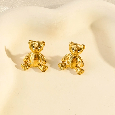 Boucles D'oreilles En Acier Inoxydable Plaqué Or Géométrique Ours Triangle Martelées Bijoux De Mode Pour Femmes