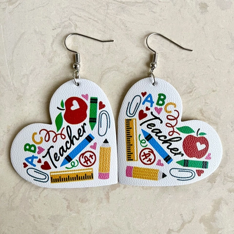 Herzförmige Hängeohrringe Aus Kunstleder PU-Material Berufsthema Lehrer Krankenschwester Wissenschaft Geschenke Leichter Schmuck