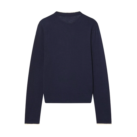 Strickjacke Damen Spitzenbesatz Rundhals Langarm Knopfleiste Einfarbig Lässige Strickoberteile Süßer Stil