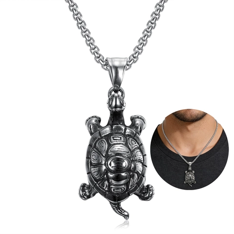 Collar Con Colgante De Tortuga De Acero Inoxidable Vintage Slow And Steady Wins The Race Joyas Punk Para Hombres
