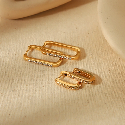 Geometrische Rechteckige Huggie Hoop Ohrringe 18K Vergoldet Edelstahl Pave Zirkonia Modeschmuck Für Frauen