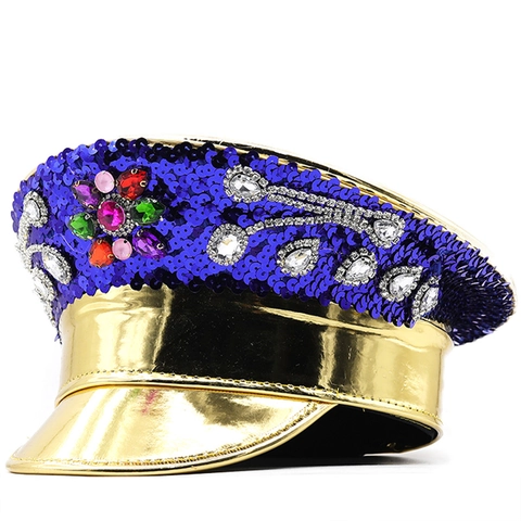 Sombrero De Capitán Lentejuelas Diamantes De Imitación Dorado Marino Sombrero De Marinero Para Fiesta Escenario Carnaval Lujo