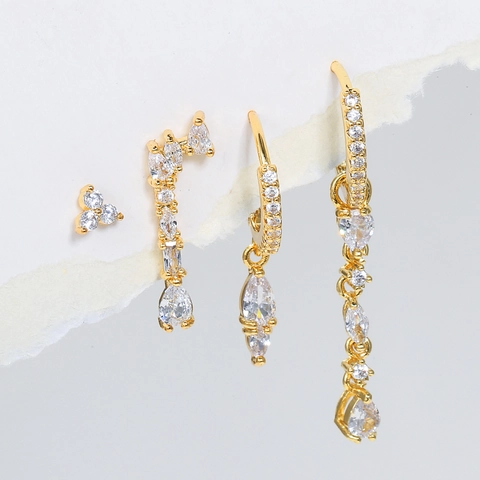 Geometric Cubic Zirconia Hoop Dangle Earrings With 925 Sterling Silver Earring Post Copper Luxury Fashion For Women