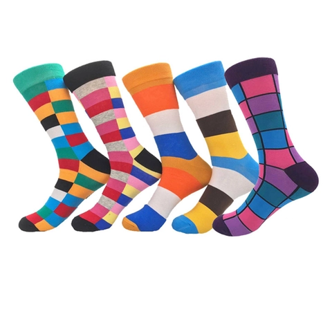 Unisex Colorful Geometric Pattern Cotton Crew Socks Artistic Mondrian Style Color Block Plaid Striped Mid Tube Breathable Casual Athletic Socks
