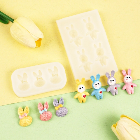 Cartoon Rabbit Silicone Mold DIY Resin Crafting Chocolate Jewelry Making Pendant Baking Tool Flexible Non-Stick Design
