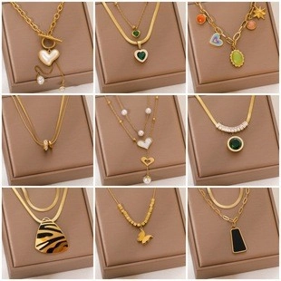 Titanstahl Halskette Vergoldet Zirkon Herz Schmetterling Muschel Anhänger Minimalistischer Luxus Modeschmuck Geschenk Für Frauen