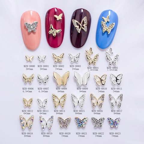 3D Butterfly Nail Art Charms Alloy Metal Hollow Out Rhinestone Artificial Pearl Manicure DIY Decoration