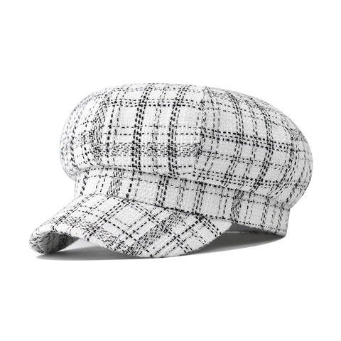 Newsboy Cap Tweed Plaid Octagonal Hat Retro British Style Autumn Winter Warm Beret For Women