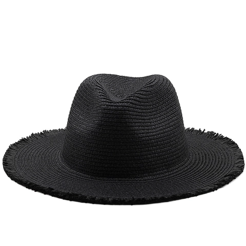 Stroh Fedora Hut Papier Ausgefranste Kante Sommer Sonnenschutz Strand Reise Jazz Stil Für Damen Herren