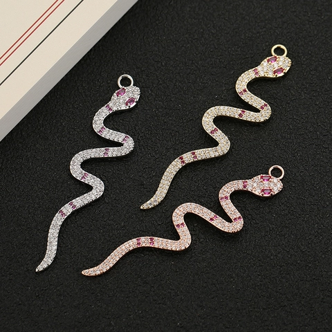 Pendente Forma Serpente Rame Micro Pavè Zircone Bianco Rosso Esotico Lusso Animale Accessorio Produzione Gioielli DIY
