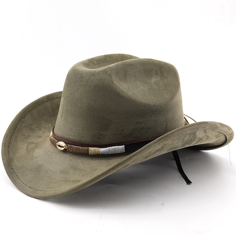 Western Cowboyhoed Imitatie Suède Brede Rand Etnische Gevlochten Band Schelp Decor Vintage Jazz Fedora Unisex
