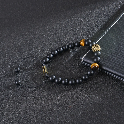 Bracciale Di Perle In Pietra Occhio Di Tigre Naturale Opaca Rame Micro Pave Zircone Retro Cordino Intrecciato Regolabile