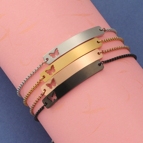 Hollow Butterfly Rectangular Bar Verstellbares Armband 304 Edelstahl Box Kette Minimalistischer Modeschmuck Für Frauen