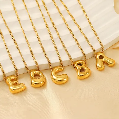 Collar Con Colgante De Letra Inicial Burbuja Estilo Globo 3D Acero Inoxidable Chapado En Oro 18K Joyería Pulida Para Mujer