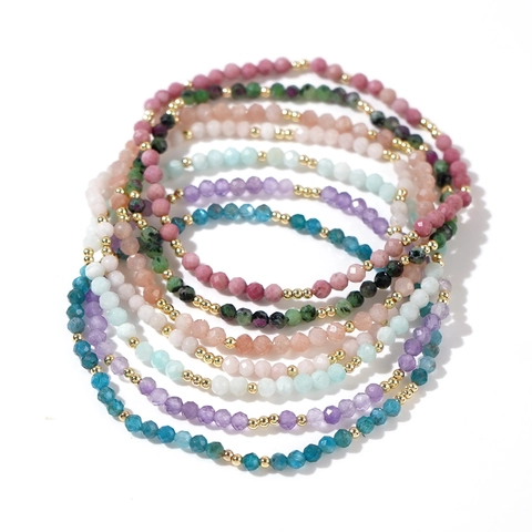Faceted Natural Semi Precious Stone Beaded Bracelet With Copper Spacer Beads Minimalist Bohemian Jewelry For Women